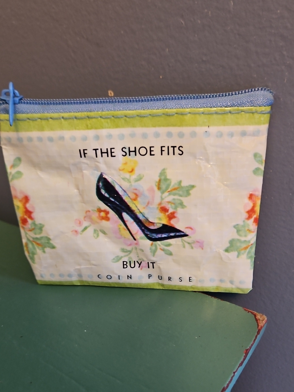 Hand Crafted Floral Coin Purse - Blue Zipper